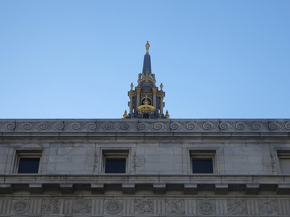 The lantern at the top of City Hall's dome over its granite cornice