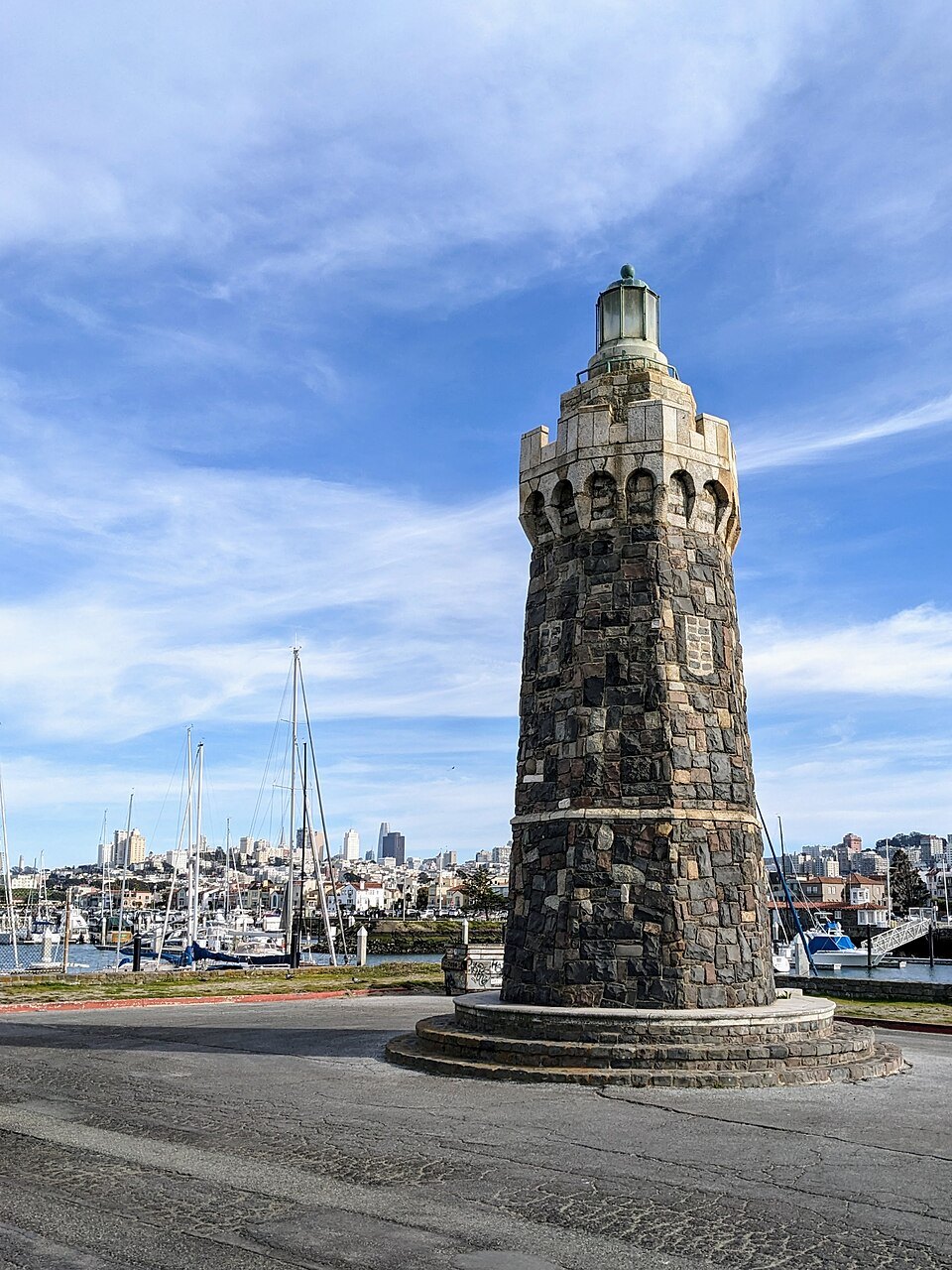 The stone lighthouse at the end of the Marina breakwater