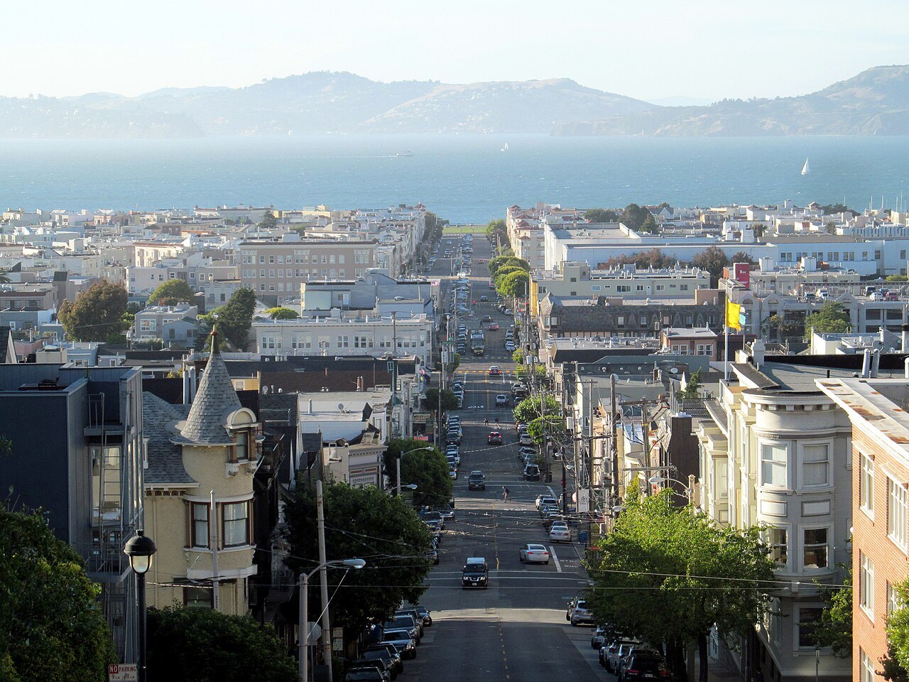 Fillmore Street dropping north from Pacific Heights to the Marina and the bay