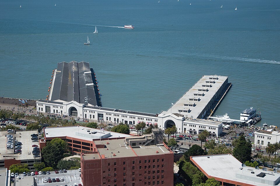 Piers 33 and 35 from above, reaching out into the bay