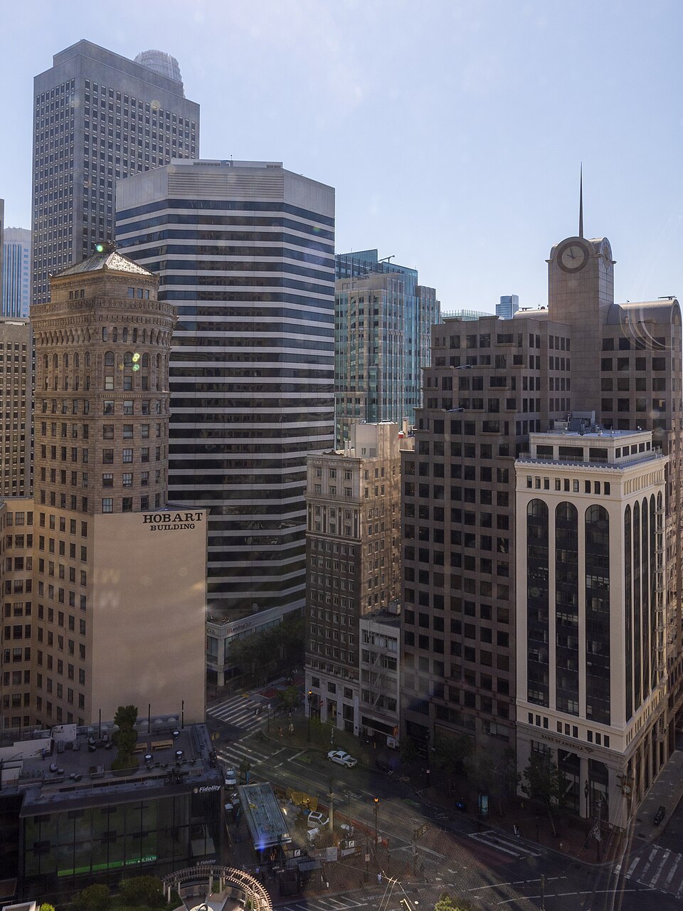 Downtown towers along Market Street from above
