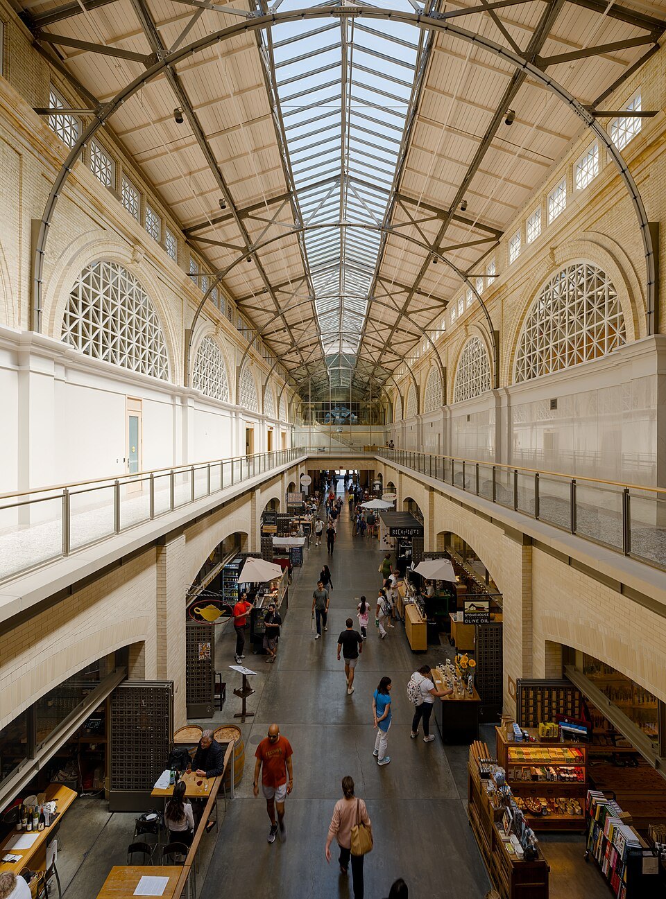 The Ferry Building's nave from the upper floor, the marketplace below