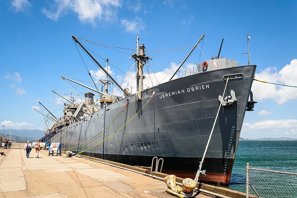The Liberty ship Jeremiah O'Brien berthed at the pier near Fisherman's Wharf