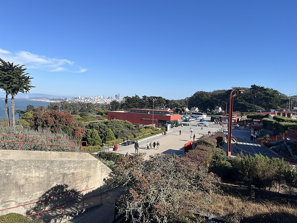 The plaza and gardens around the Welcome Center at the bridge's San Francisco end