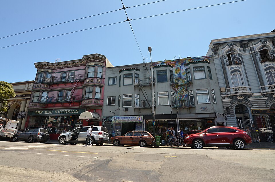 The ornate Victorian facades above Haight Street's shops