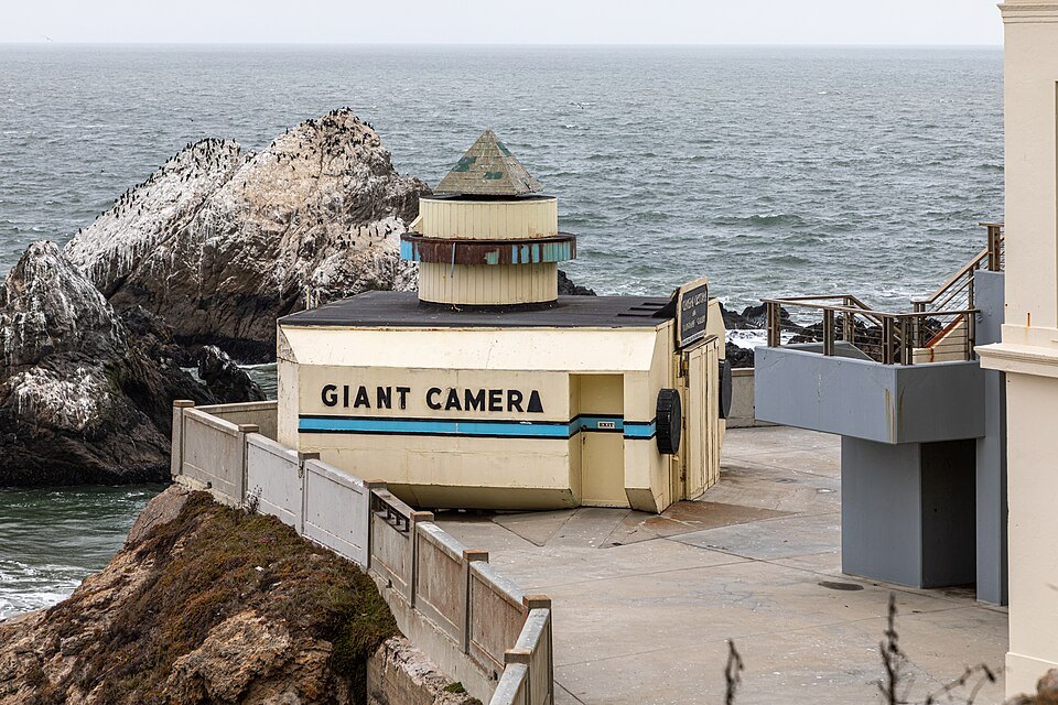 The Camera Obscura on the cliffs by the Cliff House, rocks and ocean behind