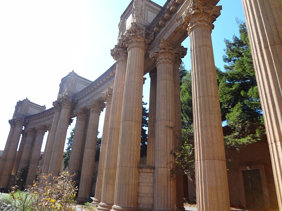 Tall fluted columns of the Palace of Fine Arts' colonnade