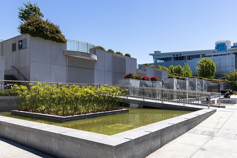 Planted terraces and a reflecting pool in Yerba Buena Gardens