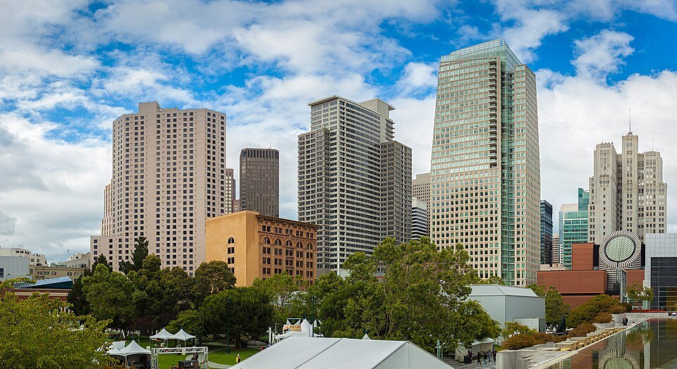 Apartment towers over the rooftops around Yerba Buena Gardens